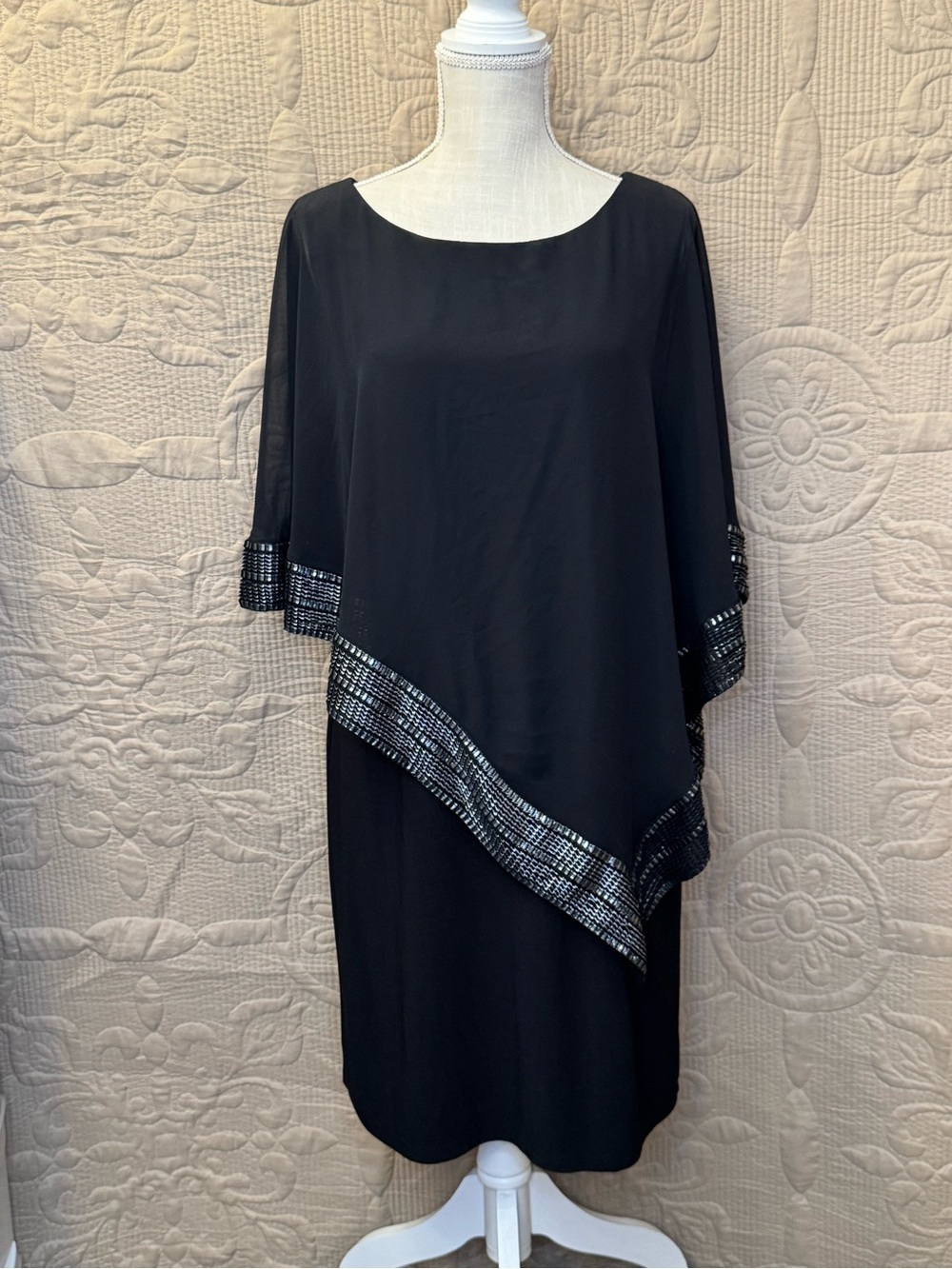 SLNY Black Midi Dress with Silver Metallic Trim